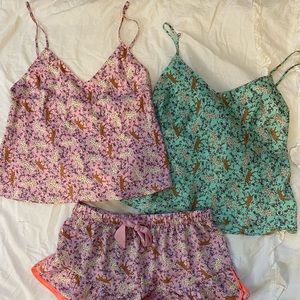 Victoria’s Secret Pink Teal Tiger Cheetah Leopard Satin Sleep Set Cami Shorts